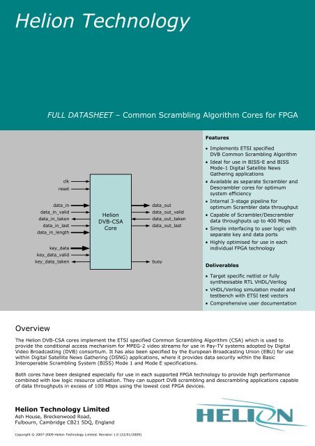 DVB Common Scrambling Algorithm (CSA) - Helion Technology