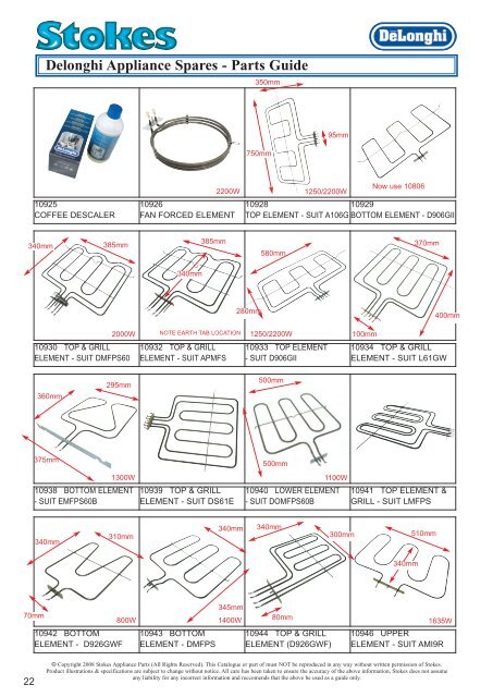 Appliance Spare Parts to suit Delonghi Appliances - Stokes ...