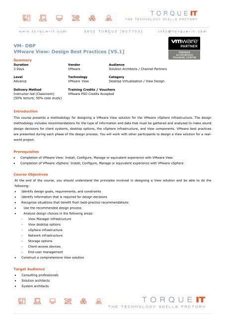 VM- DBP VMware View: Design Best Practices [V5.1] - Torque IT