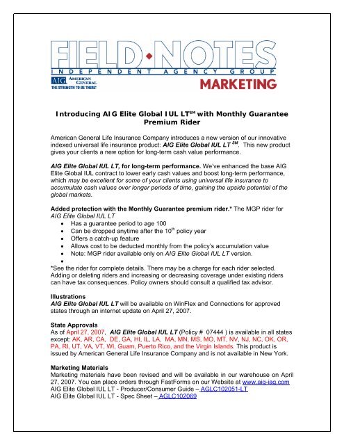 Introducing AIG Elite Global IUL LTSM with Monthly ... - AIG.com