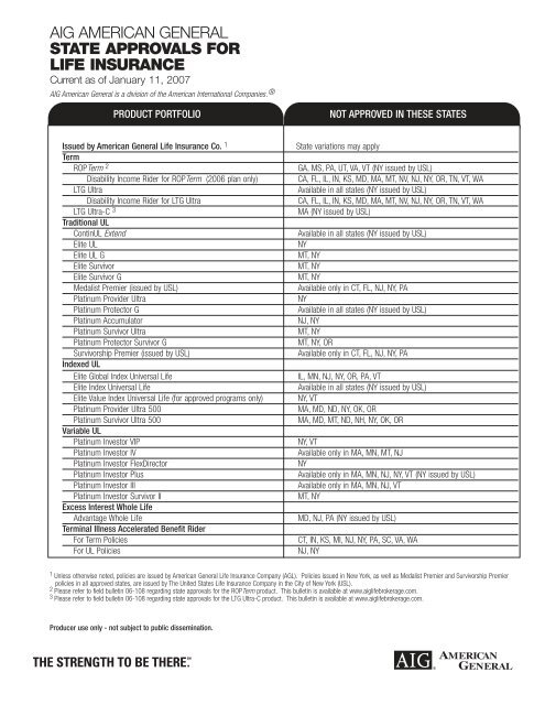 State Approvals AIG