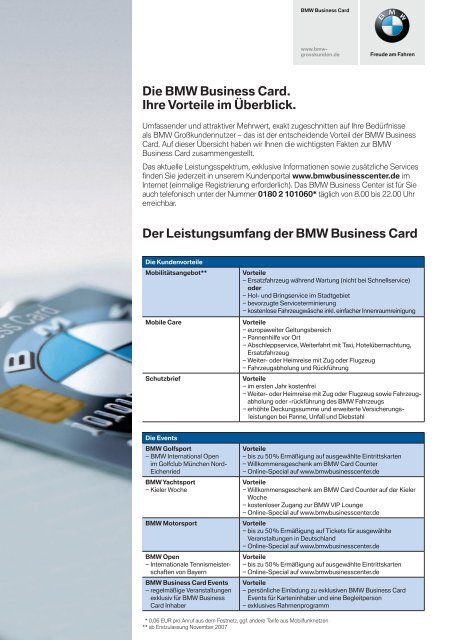 Der Leistungsumfang Der Bmw Business Card Bmw Deutschland
