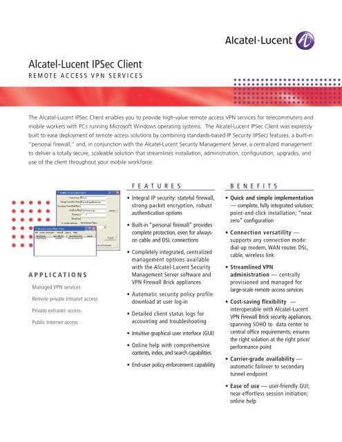 Alcatel-Lucent IPSec Client - SSP Telecom Inc.