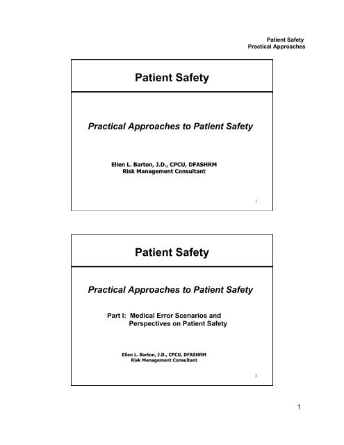 Perspectives on Patient Safety and Strategies for Error Reduction