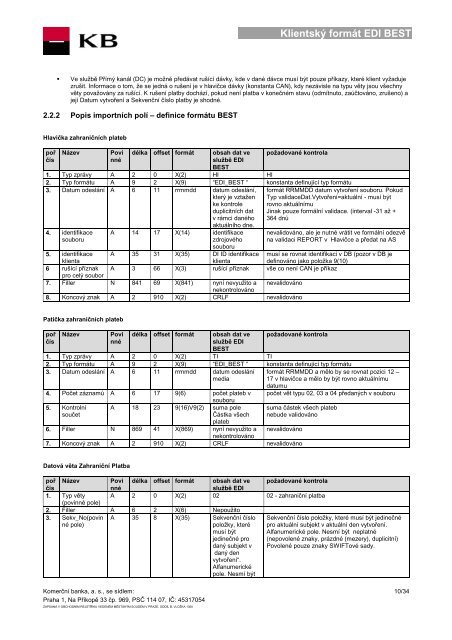 Klientský formát EDI BEST (PDF soubor) - Komerční banka