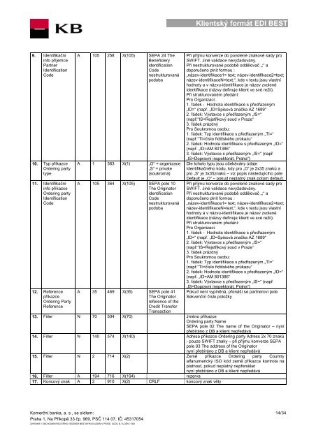 Klientský formát EDI BEST (PDF soubor) - Komerční banka