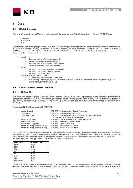 Klientský formát EDI BEST (PDF soubor) - Komerční banka