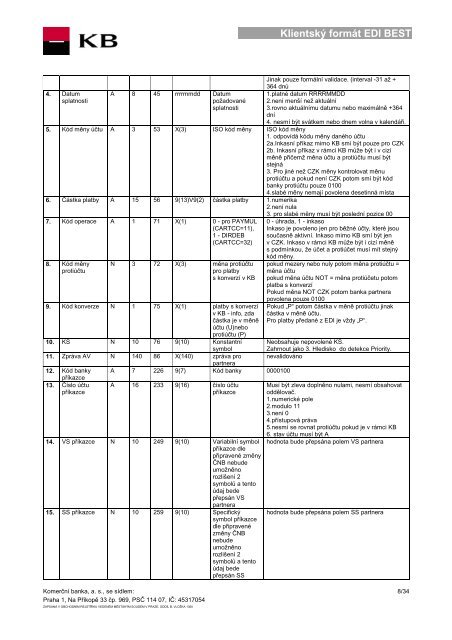 Klientský formát EDI BEST (PDF soubor) - Komerční banka