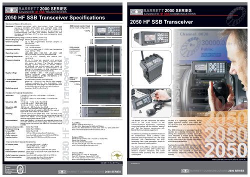 2050 HF SSB Transceiver Specifications 2050 HF SSB Transceiver