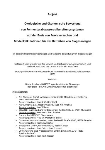 Projekt Ãkologische und Ã¶konomische Bewertung ... - Mestverwerken