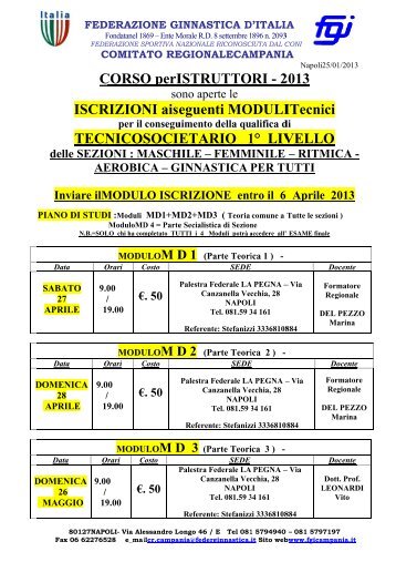 Corsi Tecnici 1 livello 2013 - Comitato Regionale Campania F.G.I.