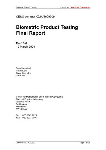 Biometric Product Testing Final Report - Dematerialised ID