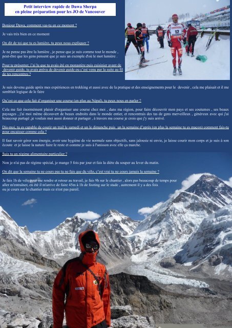 Petit interview rapide de Dawa Sherpa en pleine ... - Nico la Clusaz