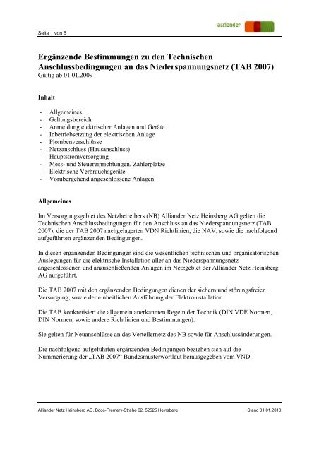 TAB 2007 - Alliander Netz Heinsberg AG