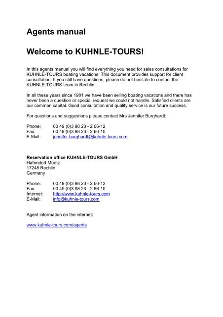 Agents Manual Welcome To Kuhnle Tours Hafendorf Muritz