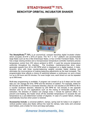 STEADYSHAKE 757 and 757L Benchtop Orbital Incubator Shakers