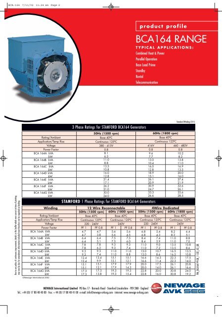 BCA164 RANGE - Frontier Power Products