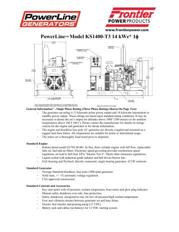 spec sheet - Frontier Power Products