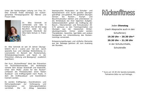 Flyer Rückenfitness - Sportvereinigung Hainstadt