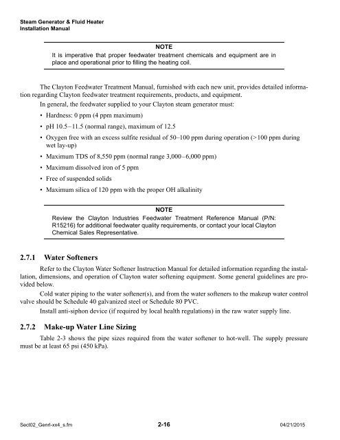 Steam Generator Installation Manual - Clayton Industries