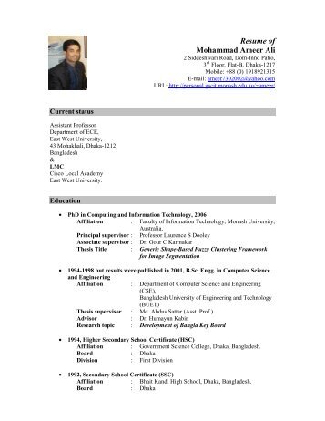 Resume of Mohammad Ameer Ali - East West University