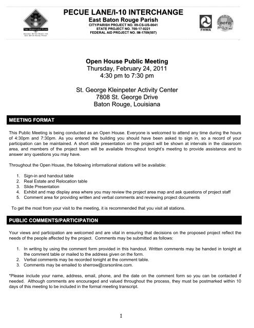 PECUE LANE/I-10 INTERCHANGE - The Green Light Plan - CSRS
