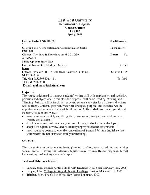 Eng 102 Composition Communication Skills East West University