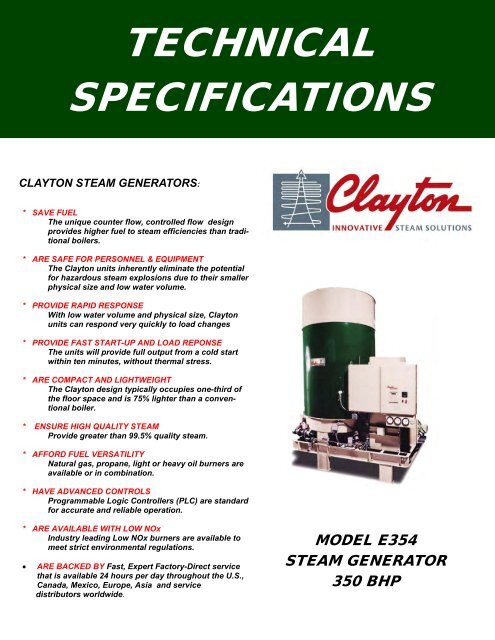 Model E354, 350 BHP Steam Generator ... - Clayton Industries