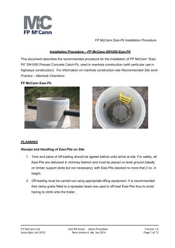 Easi-Pit Installation Procedure - FP McCann Ltd