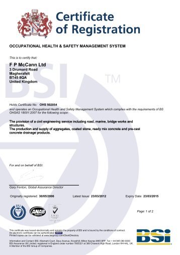 Occupational Health & Safety Management System ... - FP McCann Ltd