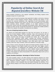 Popularity of Online Search for Reputed Jewellery Website UK