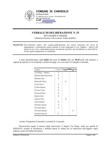 COMUNE DI CARISOLO VERBALE DI DELIBERAZIONE N. 53