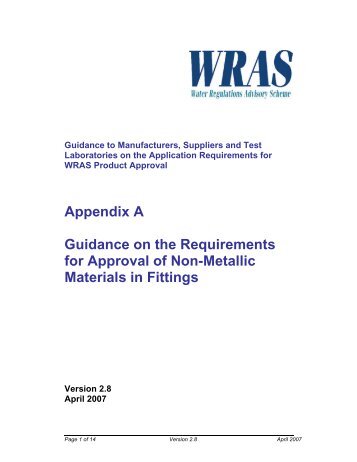 WRAS Approval Guidance - Appendix A