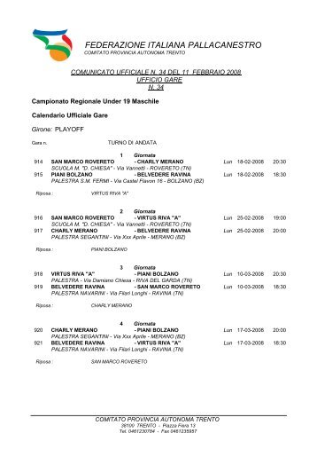 Calendario - Pallacanestro Villazzano