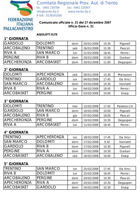 scarica il calendario completo - Pallacanestro Villazzano