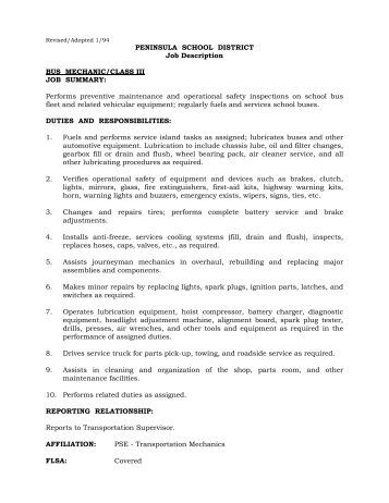 job description automotive technician