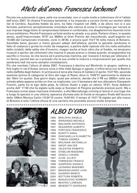 Annuario 2007 - Atletica Trento CMB