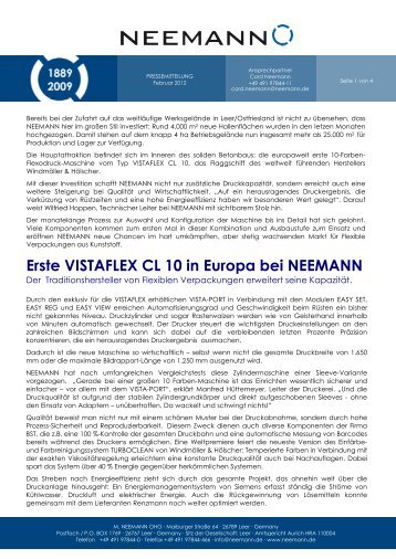 Erste VISTAFLEX CL 10 in Europa bei NEEMANN - M. Neemann OHG