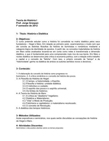 Teoria da HistÃ³ria I Prof. Jorge Grespan IÂº semestre de 2012 1 ...