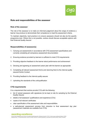 Role and Responsibilities of the Assessor Role of the ... - CYQ