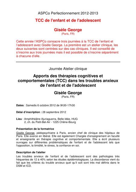 TCC de l'enfant et de l'adolescent GisÃ¨le George Apports ... - ASPCo