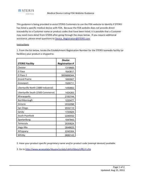 Device Listing Fda Website Guidance
