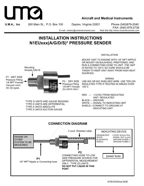 UMA fuel Pressure sender manual