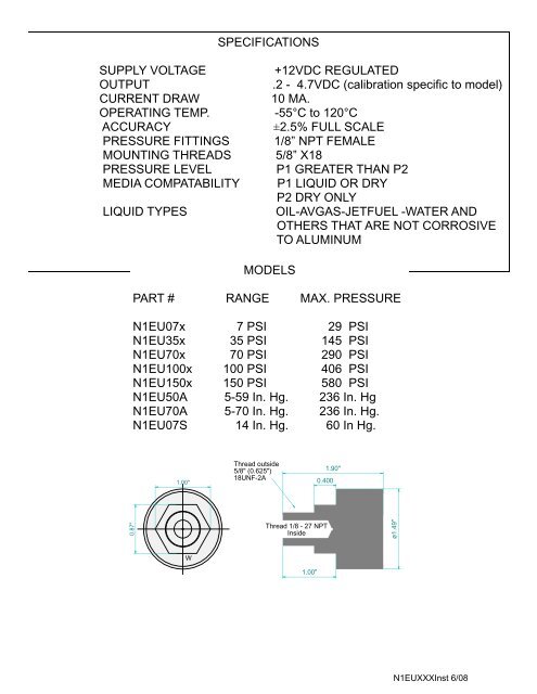 UMA fuel Pressure sender manual