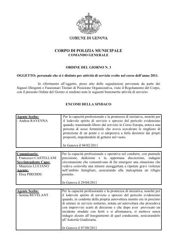 Encomi e onorificenze del personale di Polizia Municipale