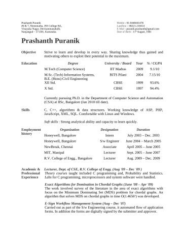 Prashanth Puranik, - Dept of CSA, IISc, webmail