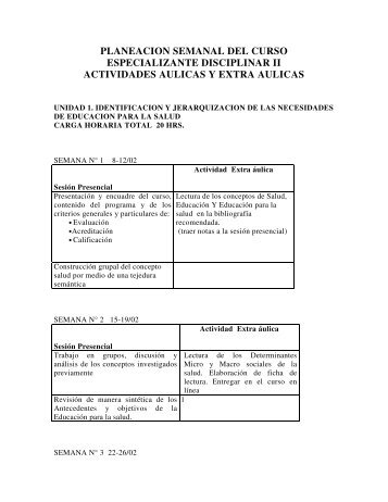 planeacion semanal del curso especializante disciplinar ii ...