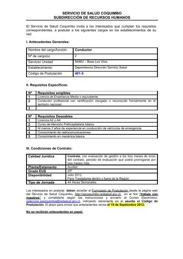 401-5 Conductor SAMU.. - Servicio de Salud Coquimbo - Home