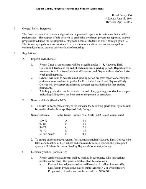 Report Cards, Progress Reports and Student Assessment Board ...