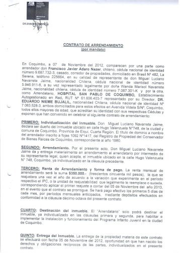 CONTRATO DE ARRENDAMIENTO - Servicio de Salud Coquimbo